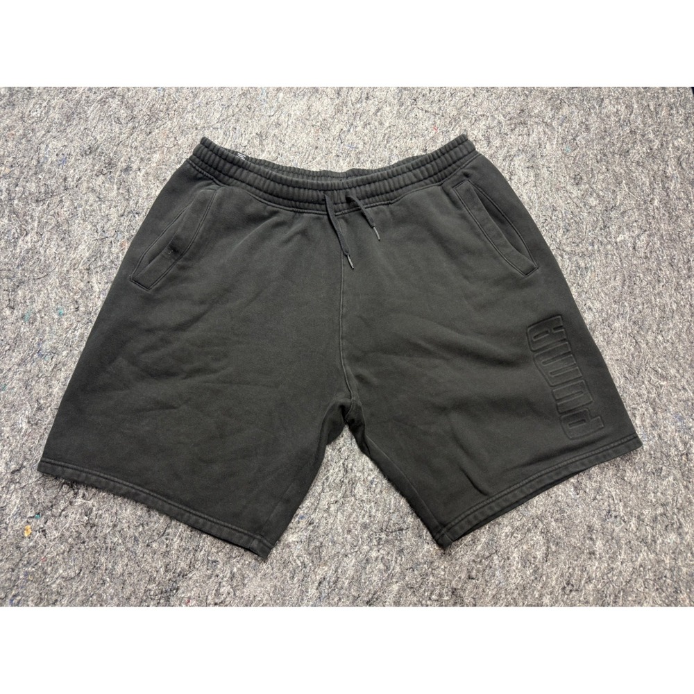 Puma Mens Black Fleece Sweat‎ Shorts Elastic Waist Drawstring Size Large